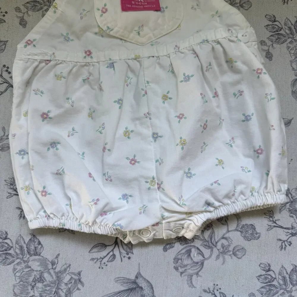 Vtg Oshkosh B'gosh Pink White Floral bubble romper 18 months Baby Girl USA